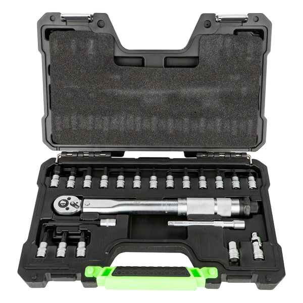 JBM SET DA 21 PUNTE E ADATTATORI 1/4" CON CHIAVE DINAMOMETRICA 54269