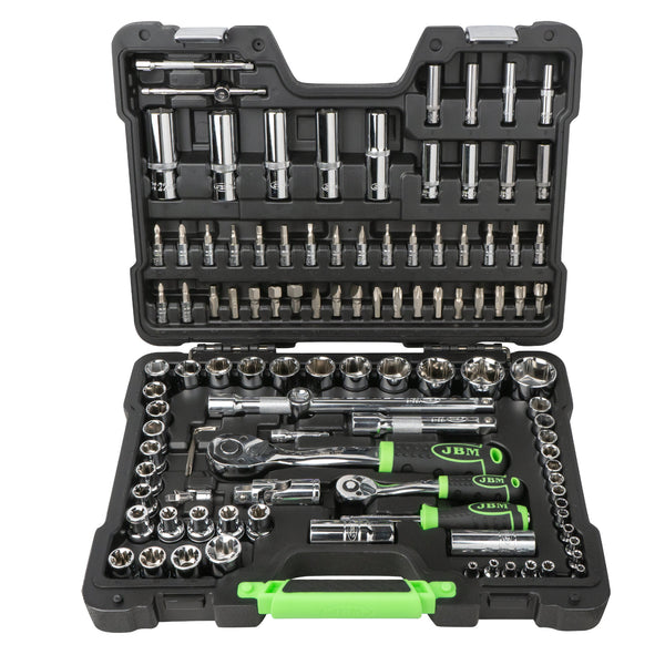 JBM SET DI UTENSILI DA 108 PEZZI CON BUSSOLE ESAGONALI DA 1/4" E 1/2" – FINITURA CROMATA 54048