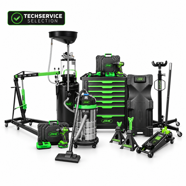 JBM – Kit Officina Completo con Carrello 7 Cassetti, Sollevamento e Utensili a Batteria e