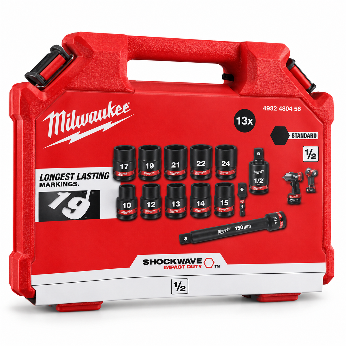 Milwaukee Set di Bussole a Macchina 1/2” 13 Pezzi - Corte con Prolunga e Snodo Universale