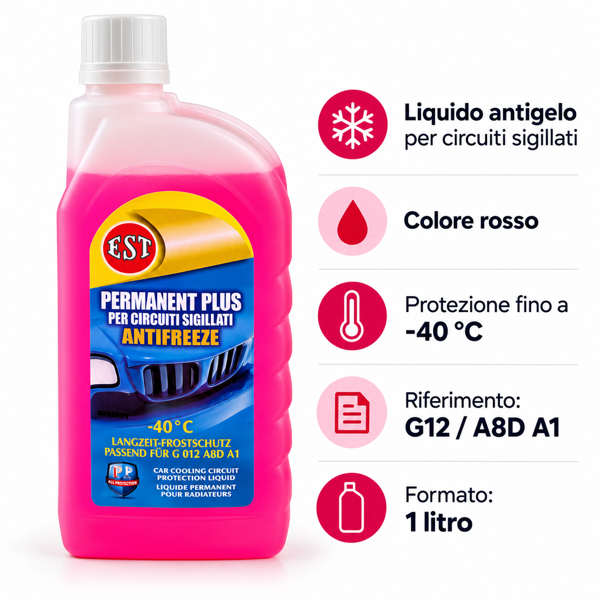EST Permanent Plus -40 Rosso 1L – Liquido Antigelo per Circuiti Sigillati – 6, 12 o 24 Pezzi – Cod. 0768