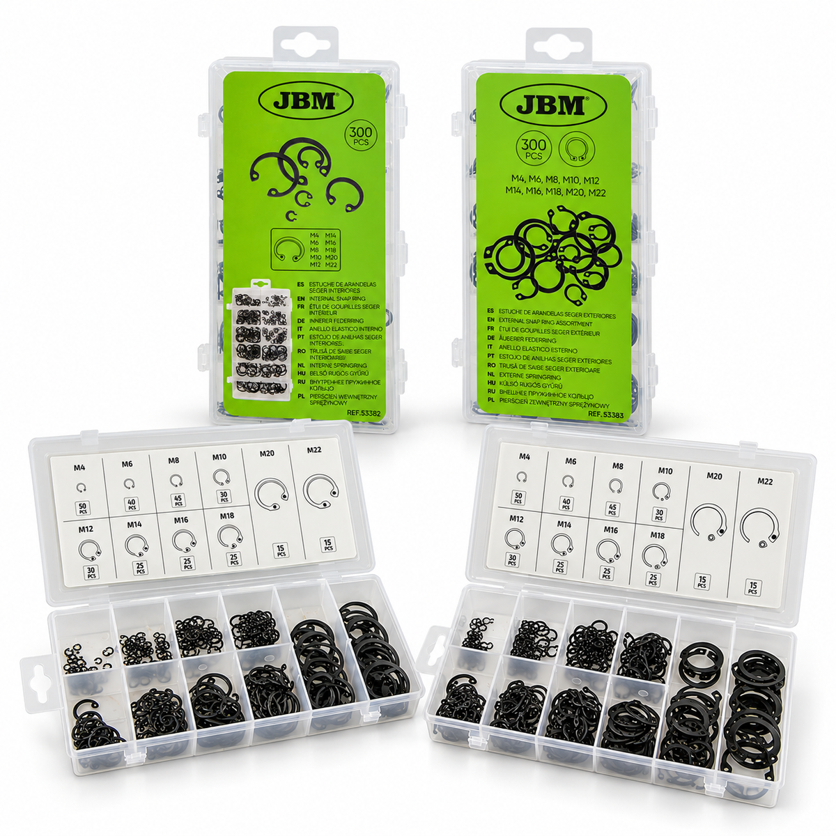 JBM KIT SEEGER INTERNI + KIT SEEGER ESTERNI 600 PEZZI M4-M22