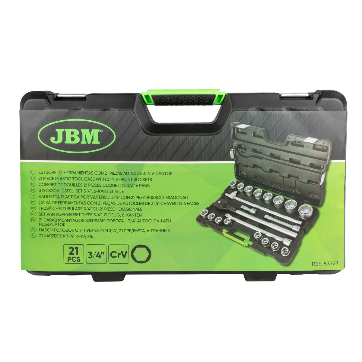 JBM SET DI UTENSILI DA 21 PEZZI CON BUSSOLE ESAGONALI DA 3/4" – FINITURA ZINCATA - 53727
