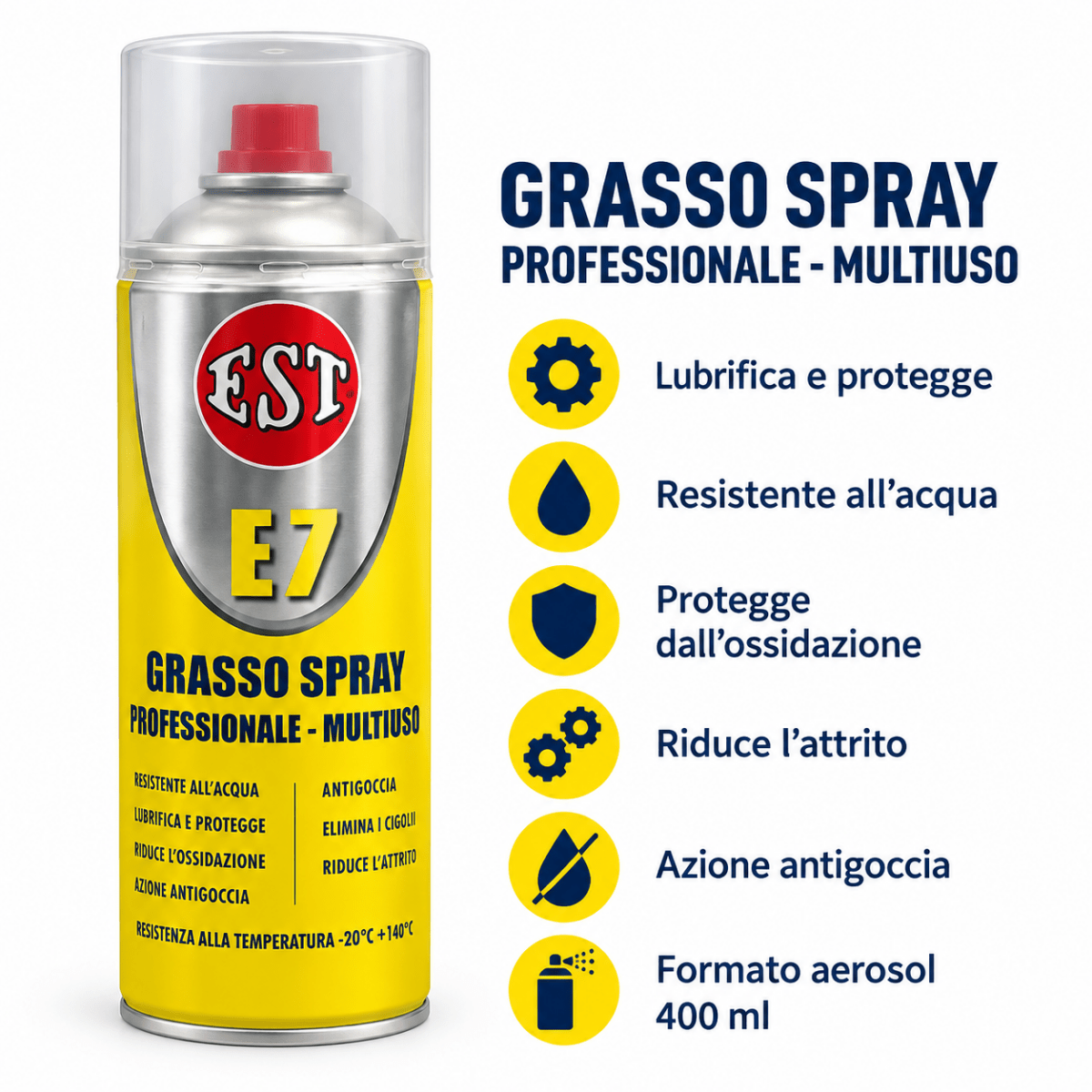 EST E7 Grasso Spray Professionale Multiuso 400 ml – Confezione 6 Pezzi – Cod. 0958 - Techservice