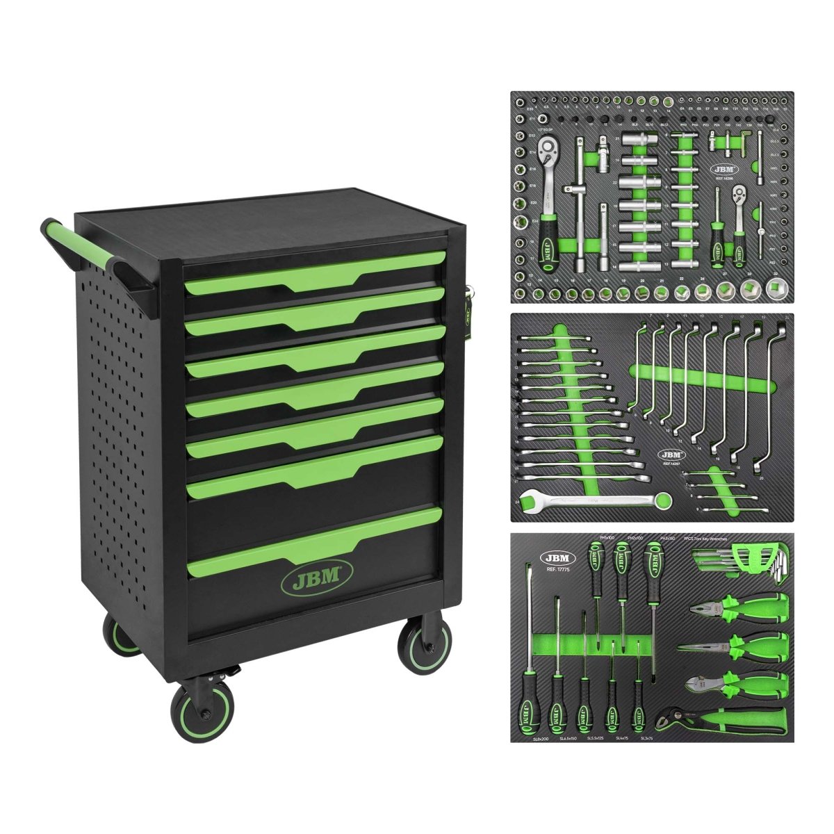JBM CARRELLO CON 7 CASSETTI VERDE - CON UTENSILI 54834 - Techservice
