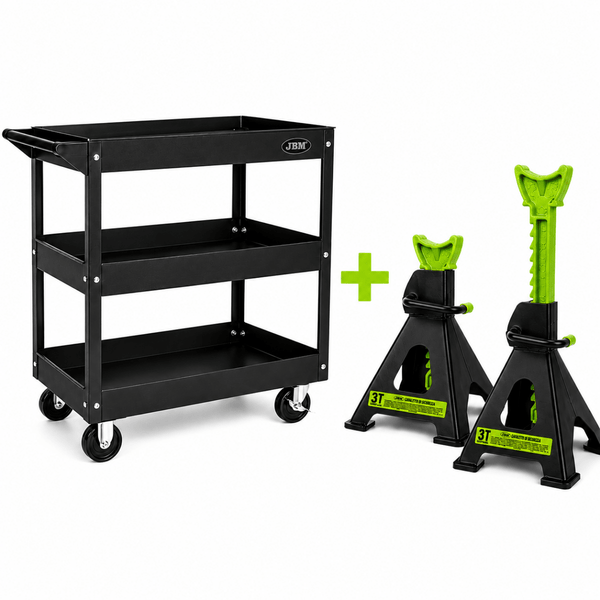 JBM PROMO | CARRELLO A 3 RIPIANI + SET DI 2 CAVALLETTI DA 3 TONNELLATE - Techservice