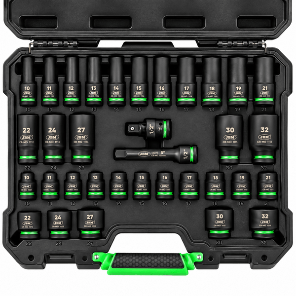 JBM SET 34 PEZZI BUSSOLE ESAGONALI 1/2” CORTE E LUNGHE + ADATTATORI - 55016 - Techservice
