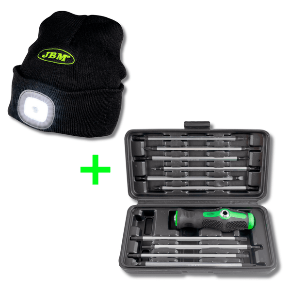JBM SET DI CACCIAVITI 20 IN 1 CON MANICO E PUNTE DOPPIE INTERCAMBIABILI + CAPPELLO CON LUCE LED - 120LM - Techservice