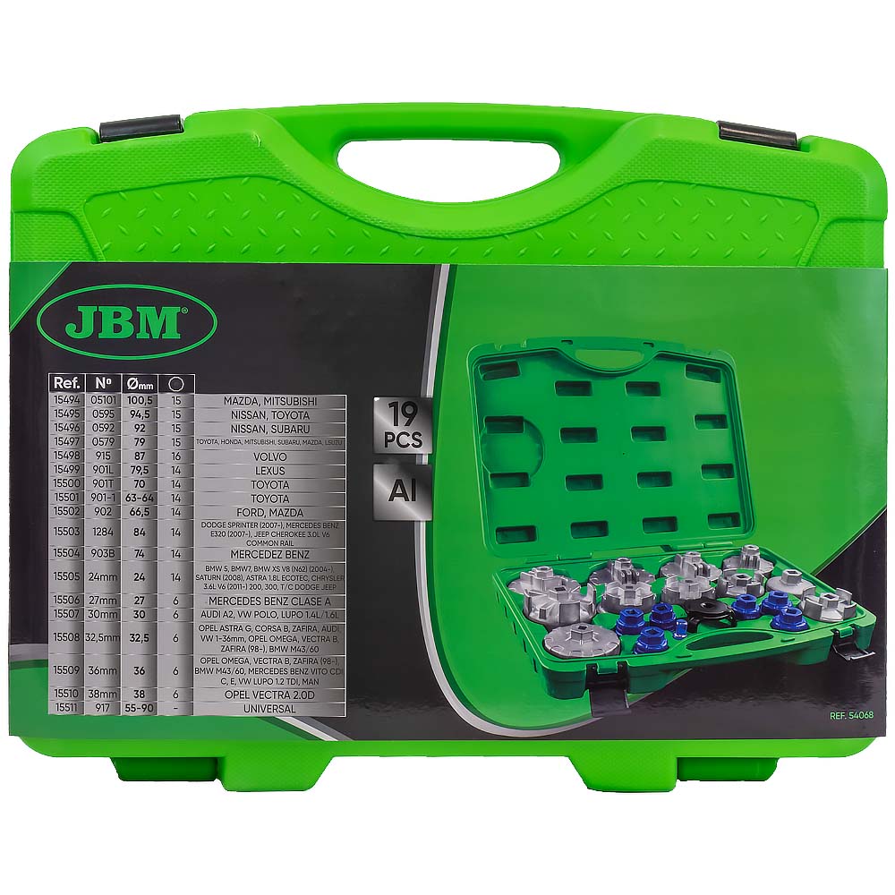 JBM SET DI ESTRATTORI PER FILTRI DELL'OLIO IN ALLUMINIO, 19 PZ. 54068 - Techservice