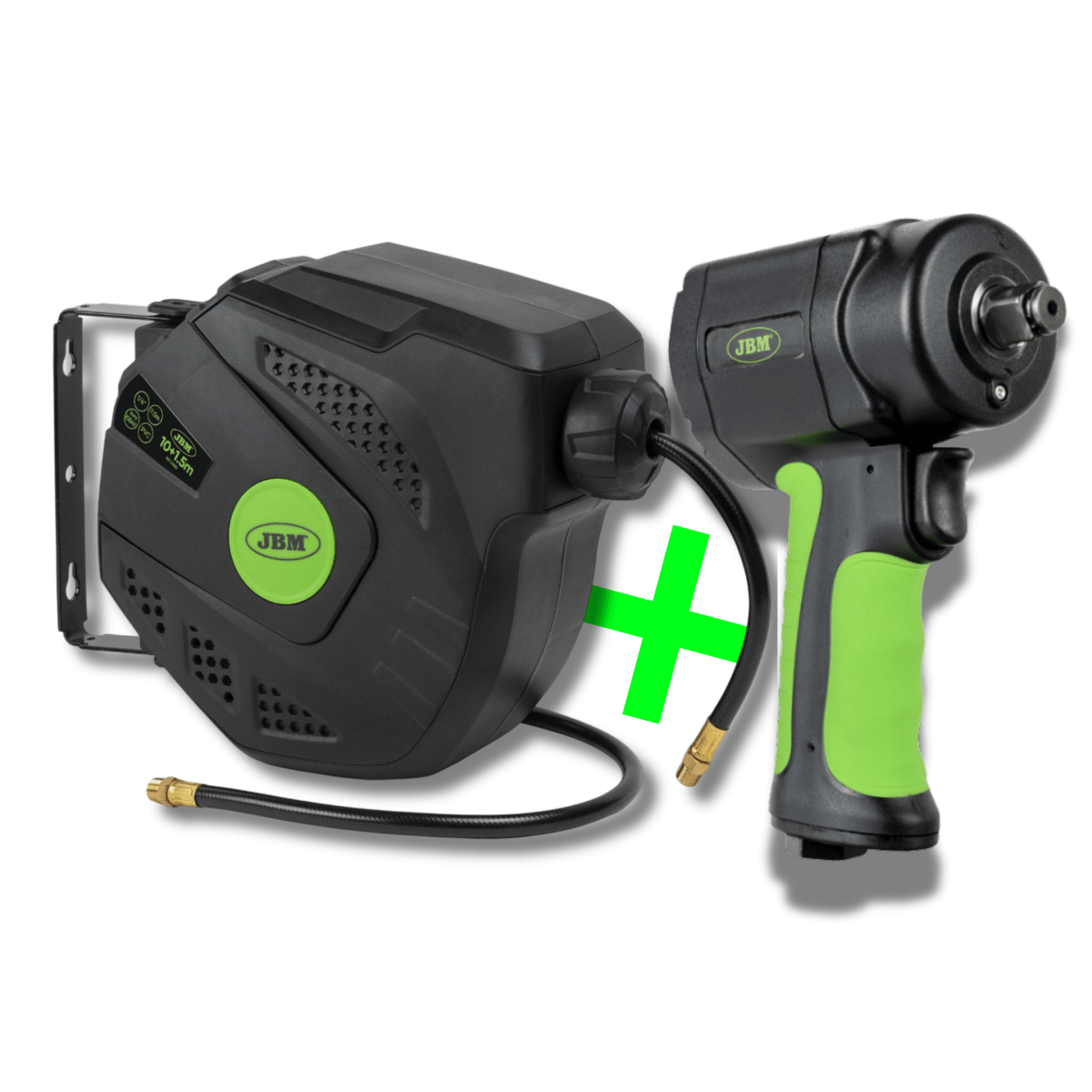 JBM SUPER PROMO AVVOLGITUBO ARIA DA 10+1,5M + AVVITATORE PNEUMATICO MINI 1/2" 1200 NM - Techservice