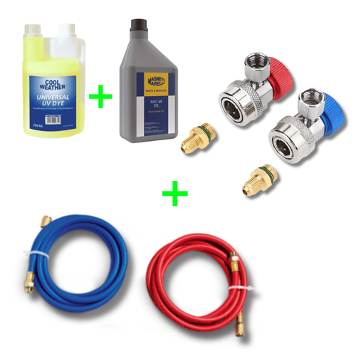 KIT MANUTENZIONE A/C COMPLETO - MAGENTI MARELLI - TUBI, RACCORDI 1234yf, TRACCIANTE UV E OLIO Pag