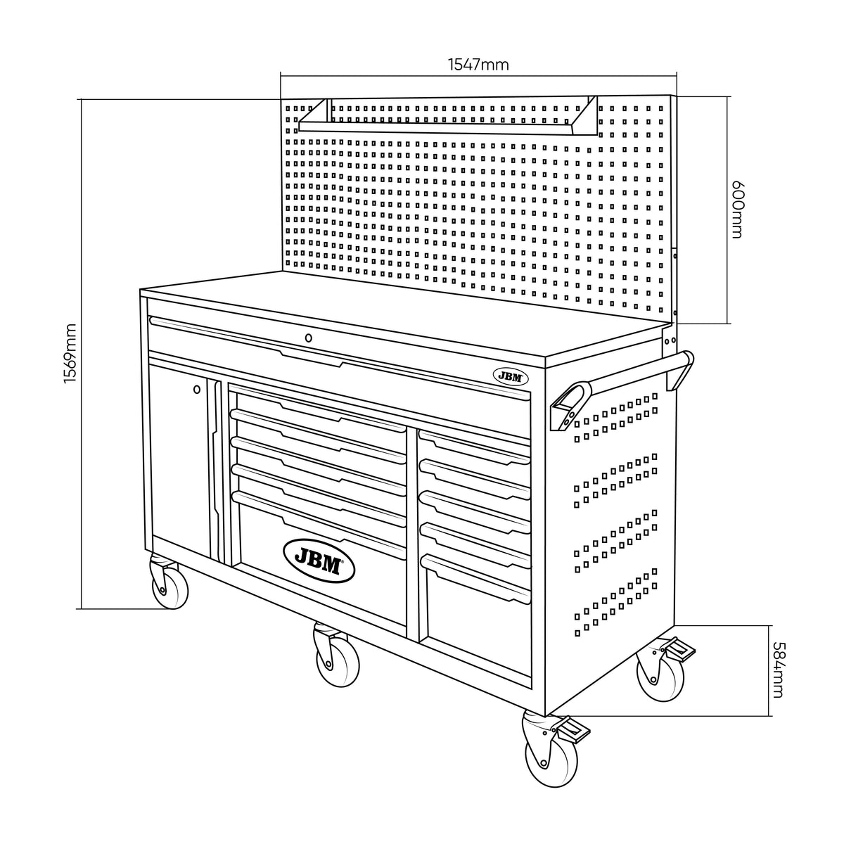 JBM – Carrello Portautensili con 11 Cassetti e Pannello Forato – Vuoto