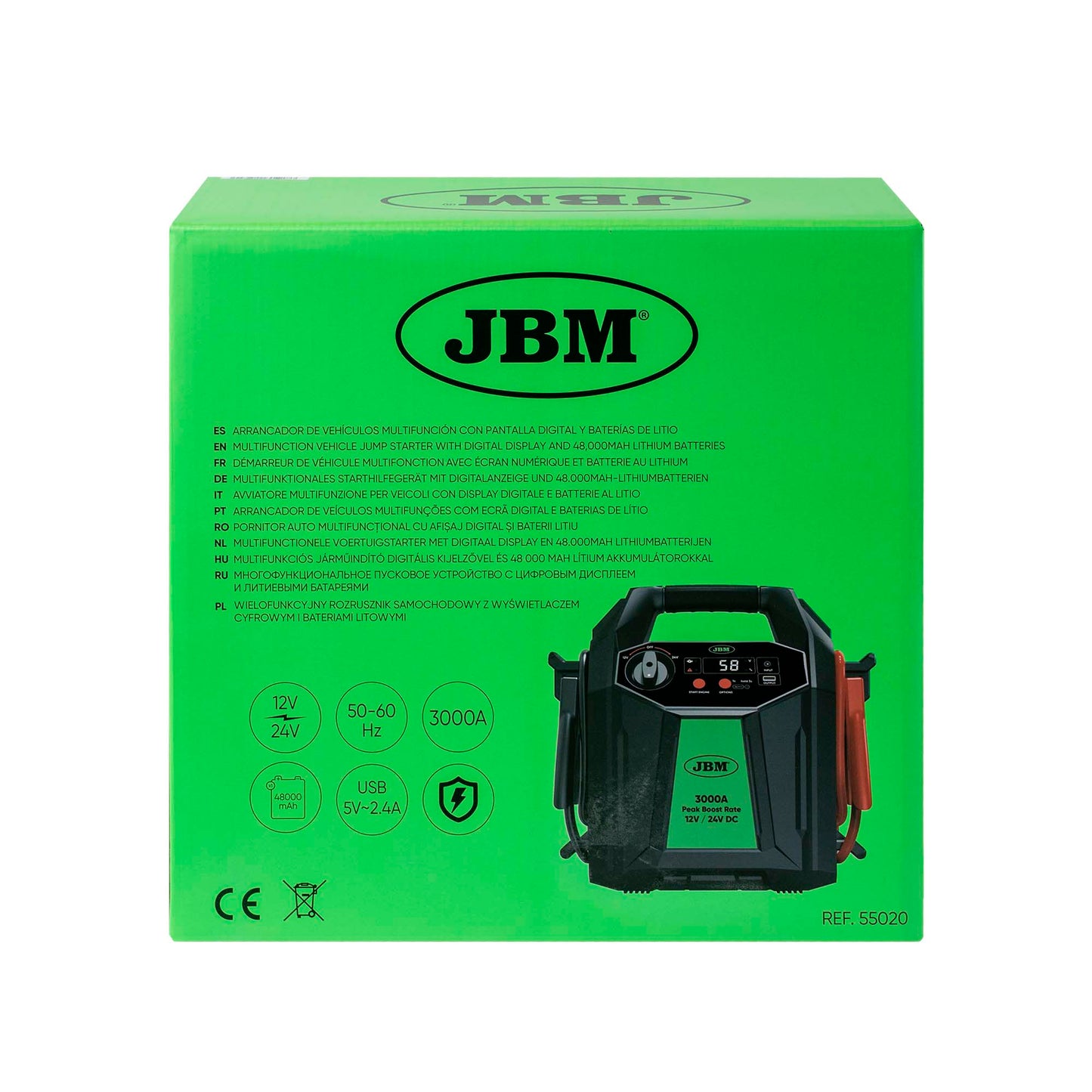 JBM AVVIATORE MULTIFUNZIONE PER VEICOLI CON DISPLAY DIGITALE E BATTERIE AL LITIO DA 48.000MAH – 12V/24V 55020