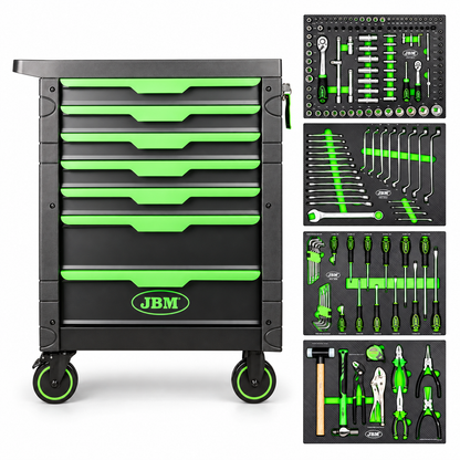 JBM CARRELLO PORTAUTENSILI VERDE 7 CASSETTI CON 172 UTENSILI - 54389
