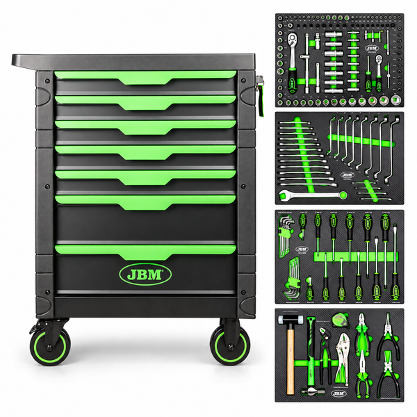 JBM CARRELLO PORTAUTENSILI VERDE 7 CASSETTI CON 172 UTENSILI - 54389