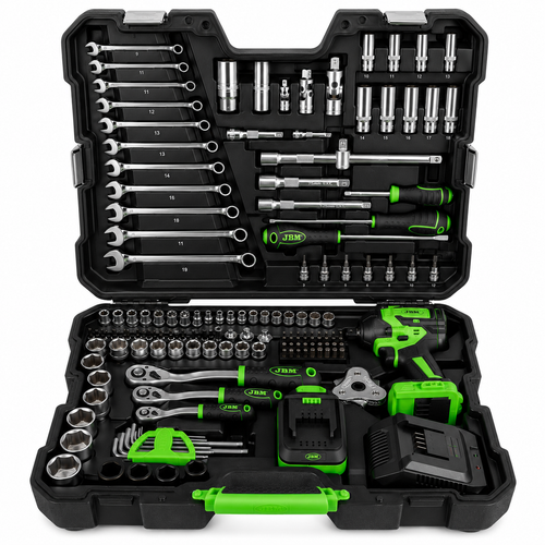 JBM VALIGETTA CON ATTREZZI E AVVITATORE AD IMPULSI BRUSHLESS A BATTERIA 800 NM - 54863