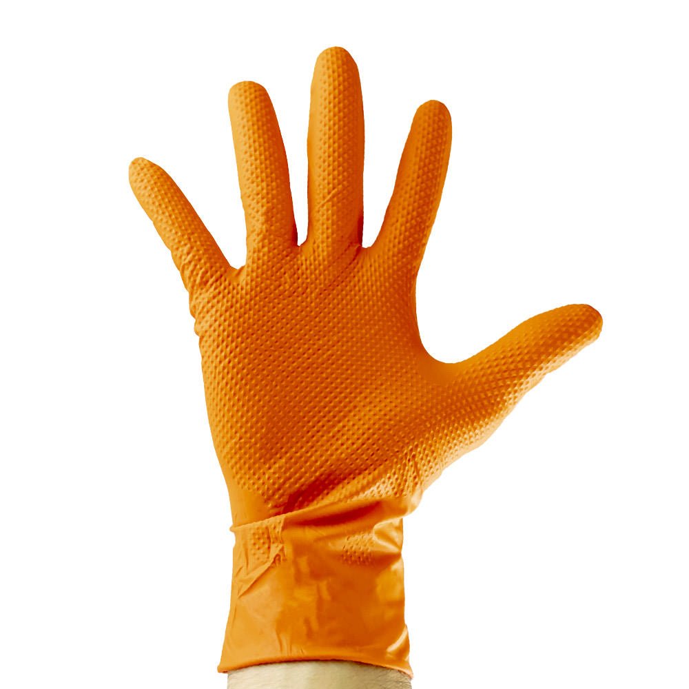5/10 PACCHI DI GUANTI JBM ARANCIONI IN NITRILE DIAMANTATI - Techservice