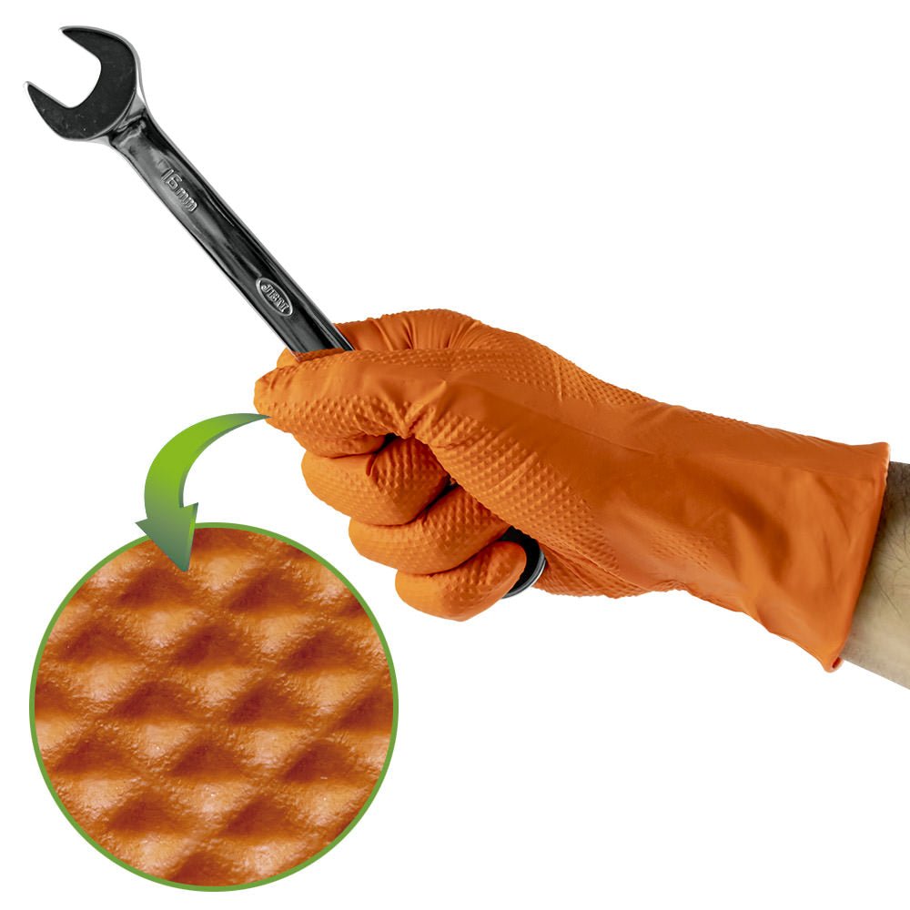 5/10 PACCHI DI GUANTI JBM ARANCIONI IN NITRILE DIAMANTATI - Techservice