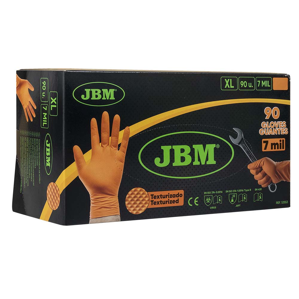 5/10 PACCHI DI GUANTI JBM ARANCIONI IN NITRILE DIAMANTATI - Techservice