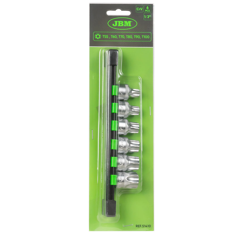 JBM SET DI 6 INSERTI TORX INVIOLABILI CON BUSSOLE 1/2"51410