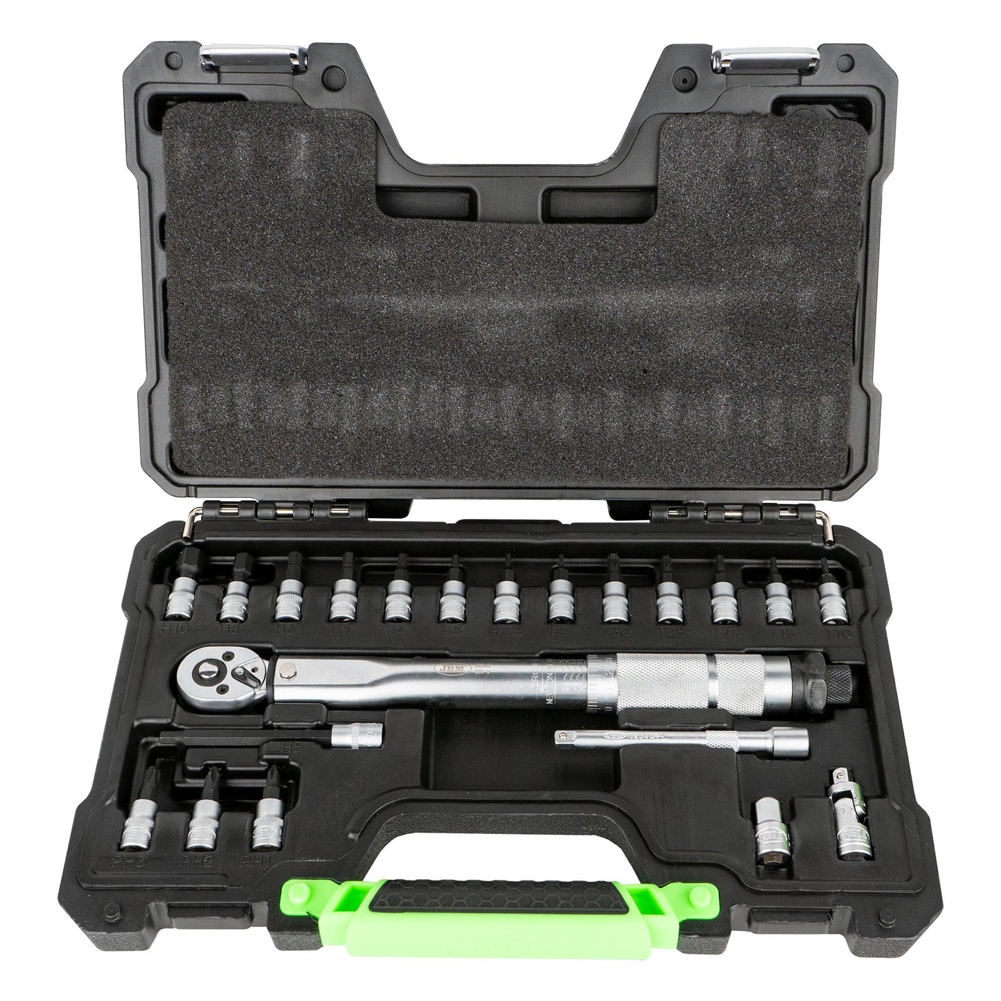 JBM SET DA 21 PUNTE E ADATTATORI 1/4" CON CHIAVE DINAMOMETRICA 54269