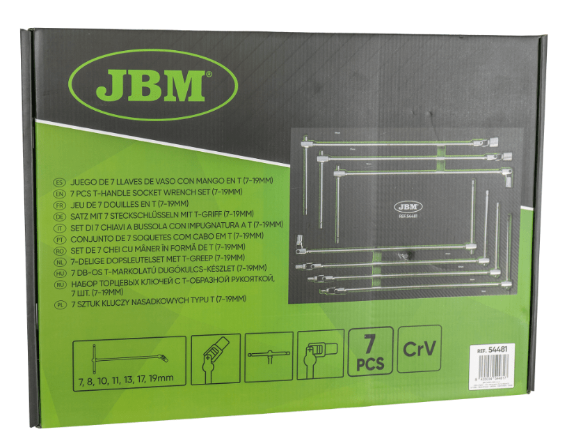 54481 MODULO DI 7 CHIAVI A BUSSOLA CON IMPUGNATURA A T (7 - 19 MM) - JBM - Techservice