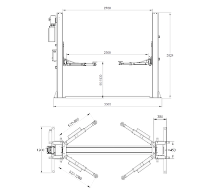 REDATS - Ponte sollevatore automatico a 2 colonne 4T L-220R con base di rinforzo