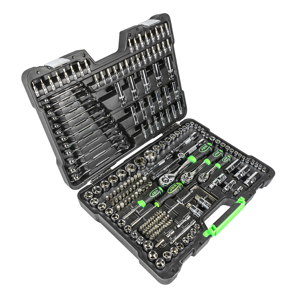 JBM SET DI UTENSILI DA 216 PEZZI CON BUSSOLE ESAGONALI DA 1/4", 3/8" E 1/2" – FINITURA CROMATA 54045