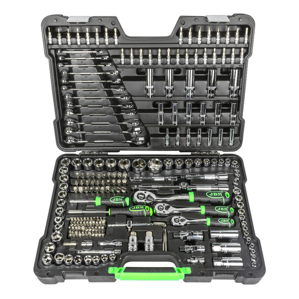 JBM SET DI UTENSILI DA 216 PEZZI CON BUSSOLE ESAGONALI DA 1/4", 3/8" E 1/2" – FINITURA CROMATA 54045
