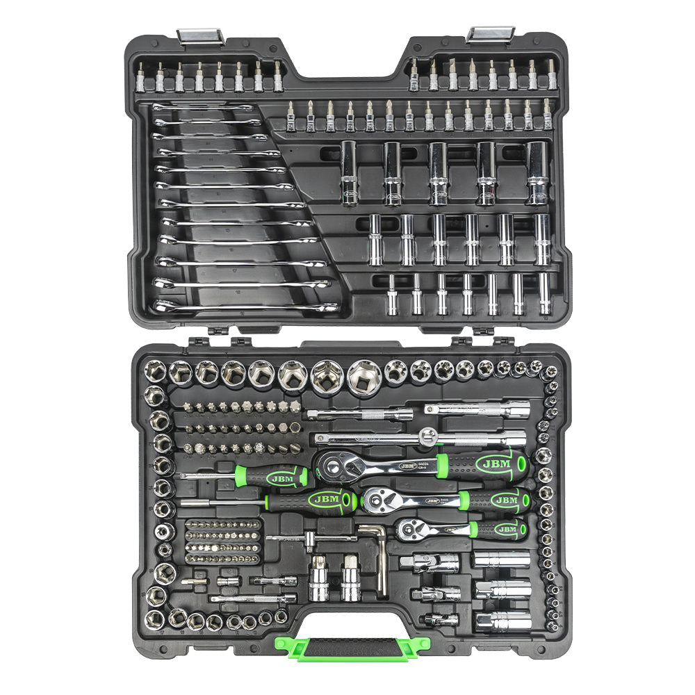JBM SET DI UTENSILI DA 216 PEZZI CON BUSSOLE ESAGONALI DA 1/4", 3/8" E 1/2" – FINITURA CROMATA 54045