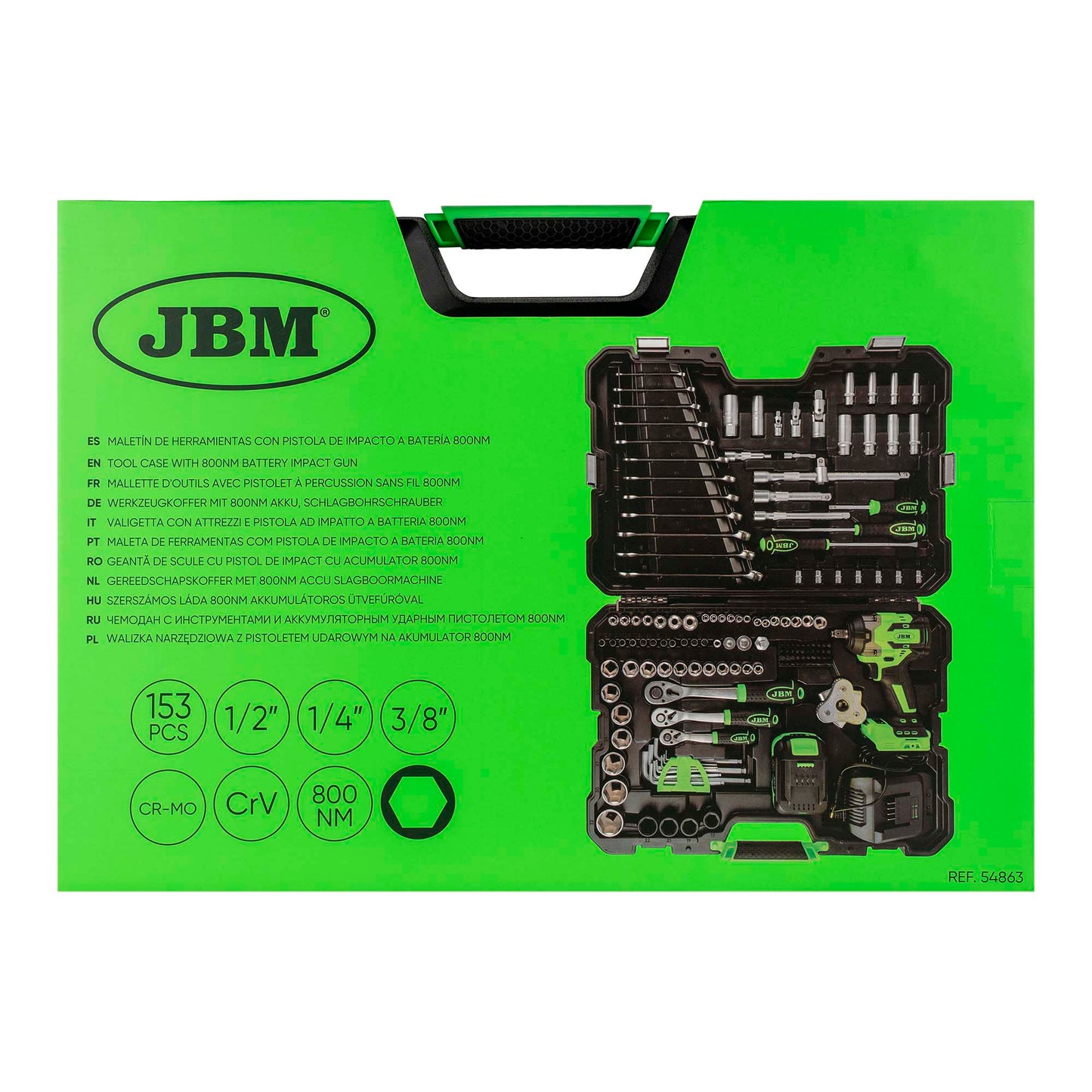 JBM VALIGETTA CON ATTREZZI E AVVITATORE AD IMPULSI BRUSHLESS A BATTERIA 800 NM - 54863