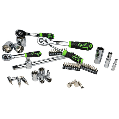 JBM SET DI UTENSILI DA 179 PEZZI CON BUSSOLE ESAGONALI DA 1/4", 3/8" E 1/2" – FINITURA CROMATA 54046