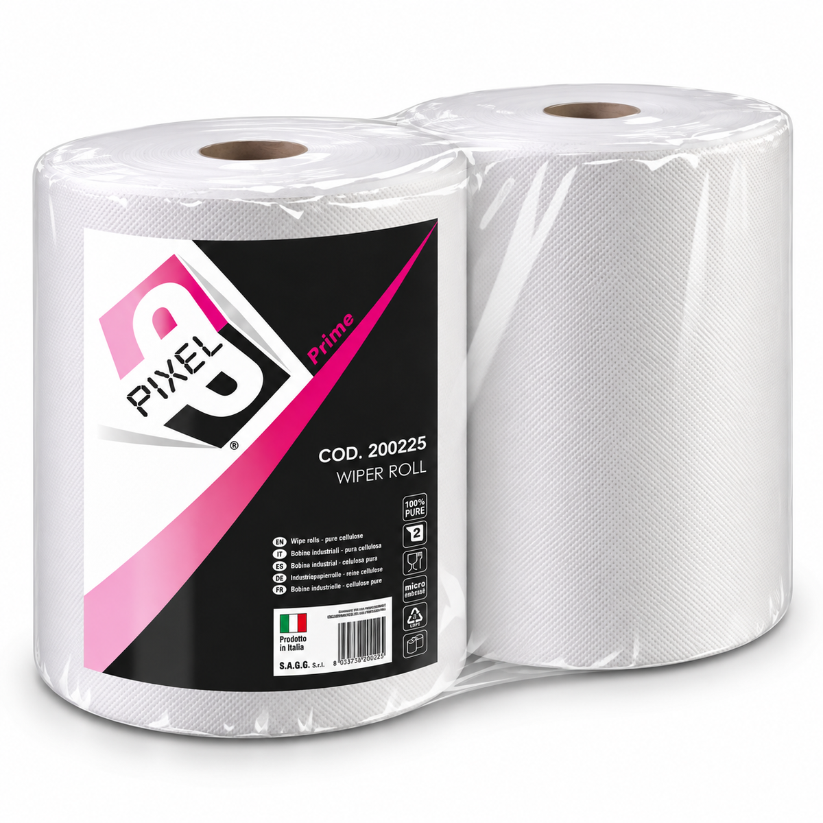 Bobina Carta Industriale PIXEL PRIME – Pura Cellulosa 2 Veli – Confezione 2 Rotoli