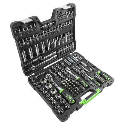 JBM SET DI UTENSILI DA 179 PEZZI CON BUSSOLE ESAGONALI DA 1/4", 3/8" E 1/2" – FINITURA CROMATA 54046