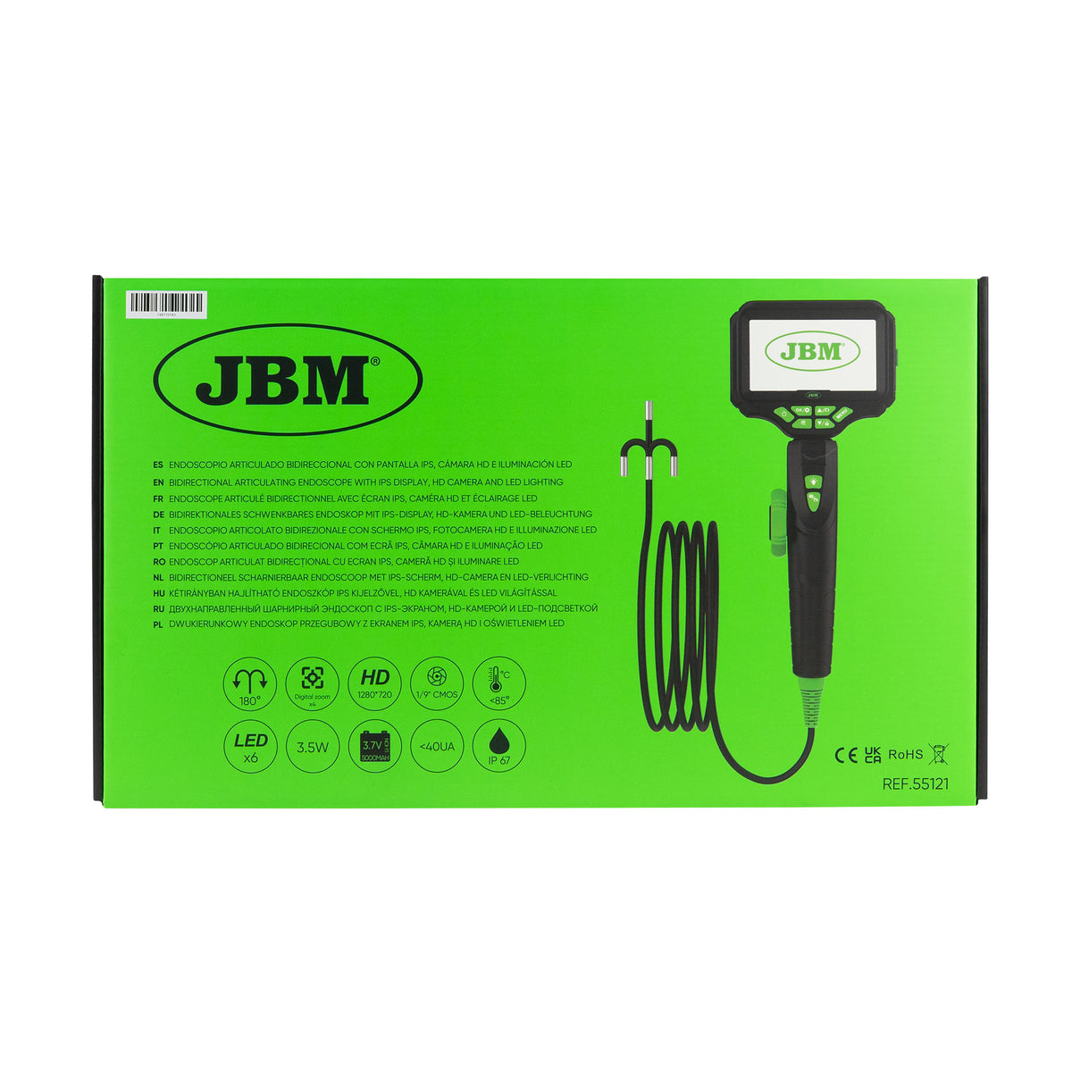 JBM – Endoscopio Articolato Bidirezionale con Schermo IPS 4,5”, Fotocamera HD e LED Regolabile 55121