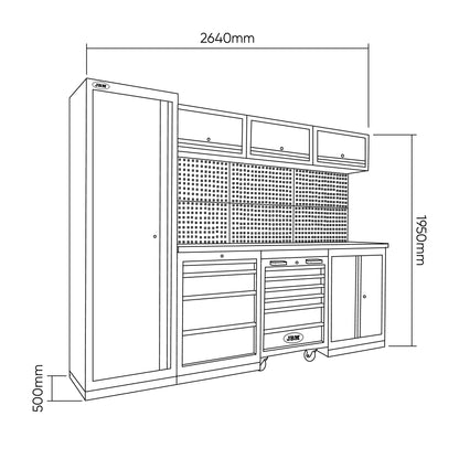 JBM – Set Mobili Componibili per Officina 18 Pezzi con 4 Moduli Utensili EVA Carbonio
