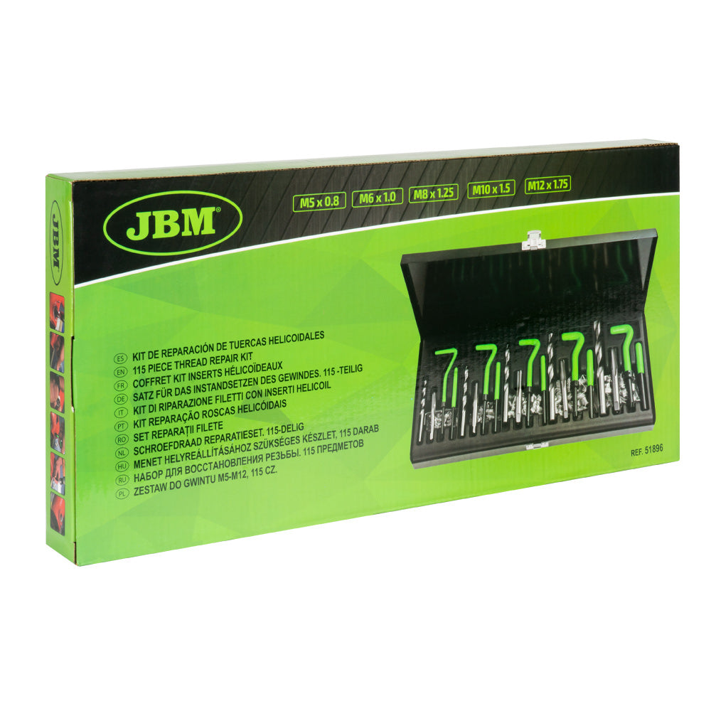 JBM SET RIPARAZIONE FILETTI CON INSERTI HELICOIL 115 PEZZI M5-M12 - 51896