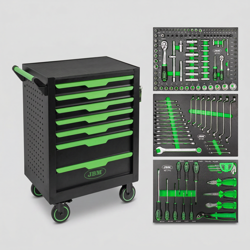 JBM CARRELLO CON 7 CASSETTI VERDE - CON UTENSILI 54834
