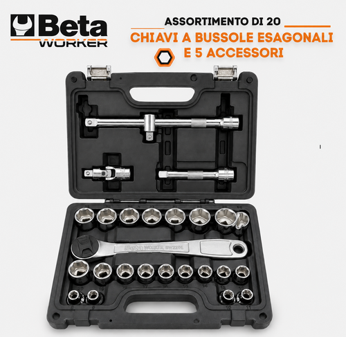BETA WORKER ASSORTIMENTO DI 20 CHIAVI A BUSSOLA ESAGONALI E 5 ACCESSORI BW 923E/C25