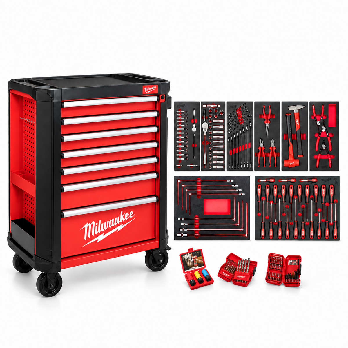 Milwaukee Carrello CP7 a 7 cassetti Attrezzato con Assortimento Automotive - 172 Utensili