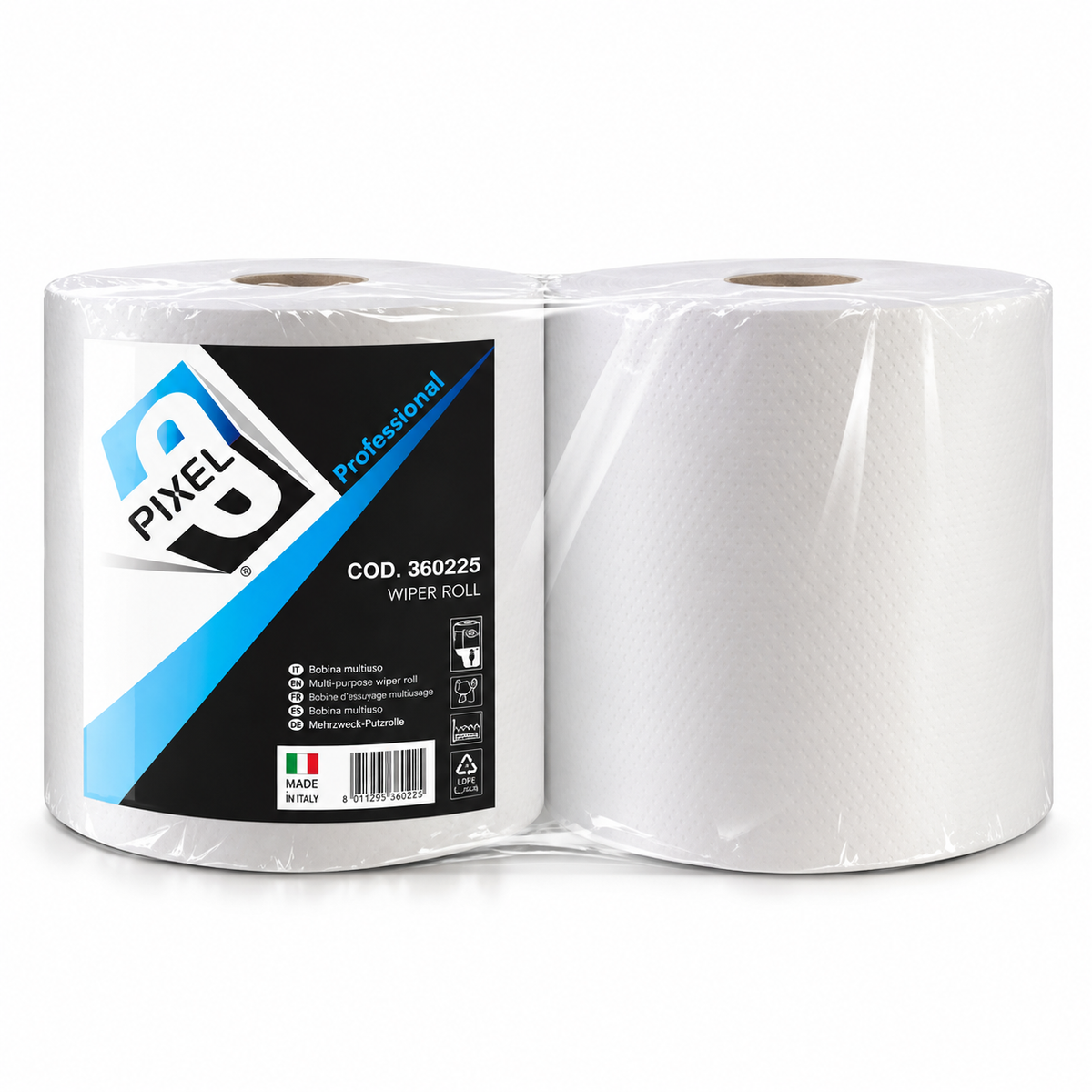 Bobina Carta Industriale PIXEL Professional – Pura Cellulosa 2 Veli – Confezione da 2 Rotoli