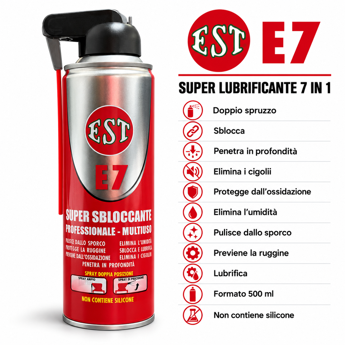 EST E-7 Super Lubrificante 7 in 1 Spray 500 ml – Doppio Spruzzo – Confezione 6 Pezzi – Cod. 0971