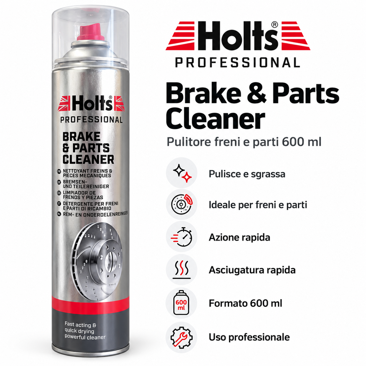 Holts Professional Brake & Parts Cleaner 600 ml – Pulitore Freni e Parti – Confezione 6 Pezzi – Cod. 246060