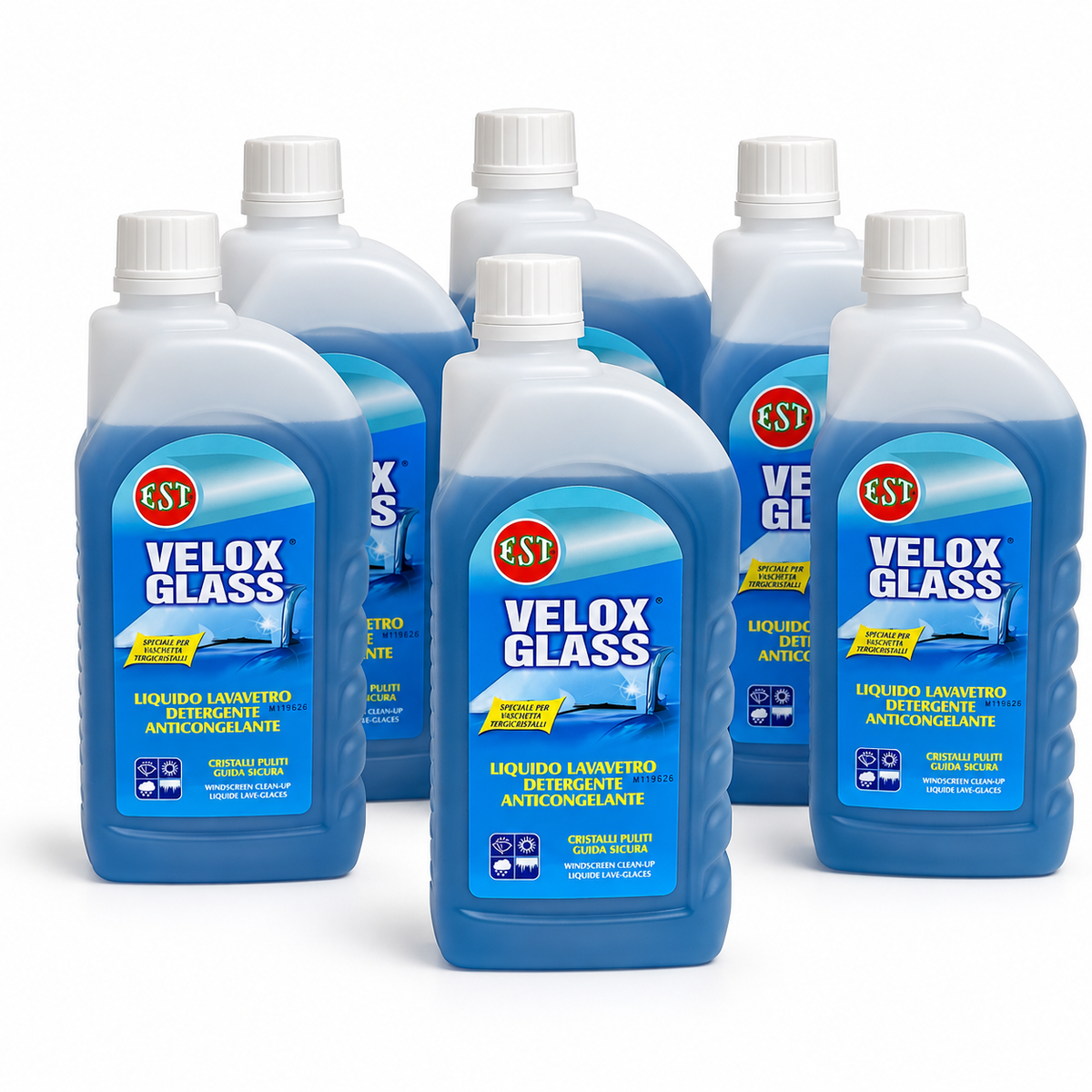EST Velox Glass Liquido Lavavetro Anticongelante 1 L – Fino a -30°C – Confezione 6 Pezzi – Cod. 0933