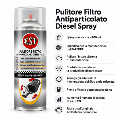 EST Pulitore Filtro Antiparticolato Diesel Spray con Sonda 400 ml – Confezione 3 Pezzi – Cod. 0966