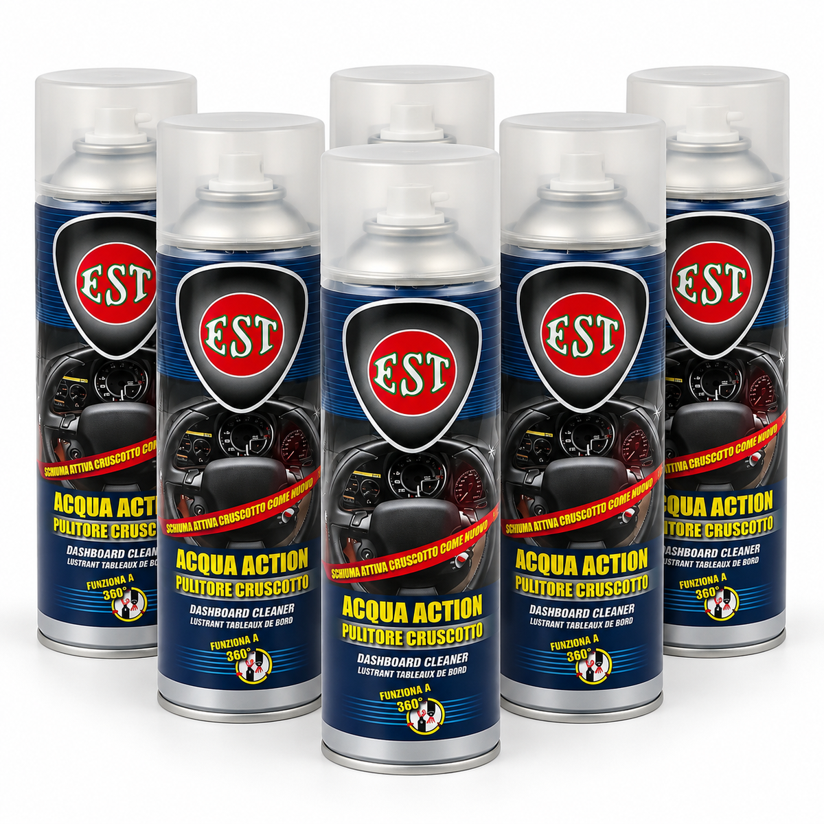 EST Acqua Action Pulitore Cruscotto 500 ml – Schiuma Attiva Protettiva – Confezione 6 Pezzi – Cod. 0975