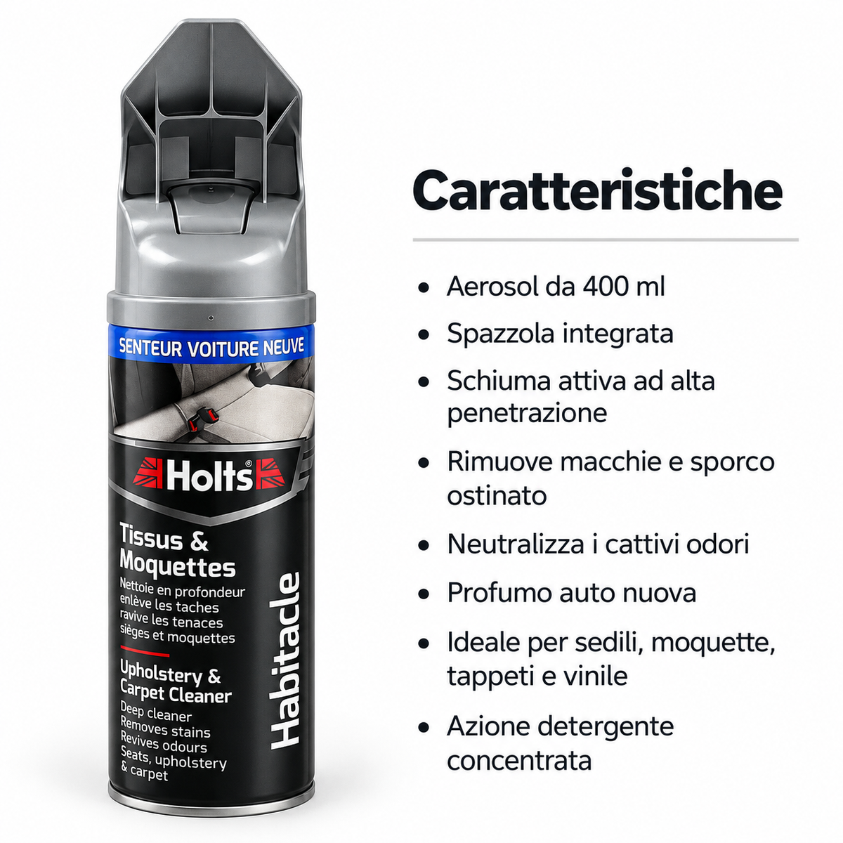 Holts Detergente Tessuti & Moquette 400 ml con Spazzola Integrata – Confezione 3 Pezzi – Cod. HAPP0130A