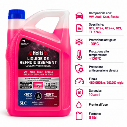 Holts Liquido Raffreddamento Rosa 5L – G12/G12+/G12++/G13 – VW Audi Seat Škoda – Cod. HAFR0006B