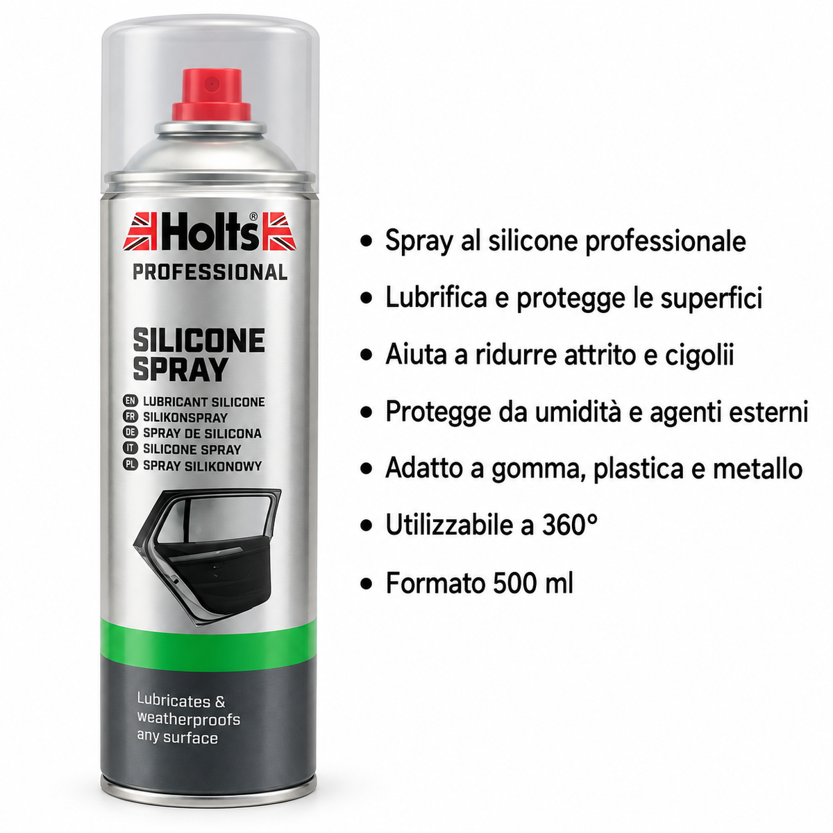 Holts Professional Silicone Spray 500 ml – Lubrificante e Protettivo al Silicone – Confezione 3 Pezzi – Cod. HMTN0301A