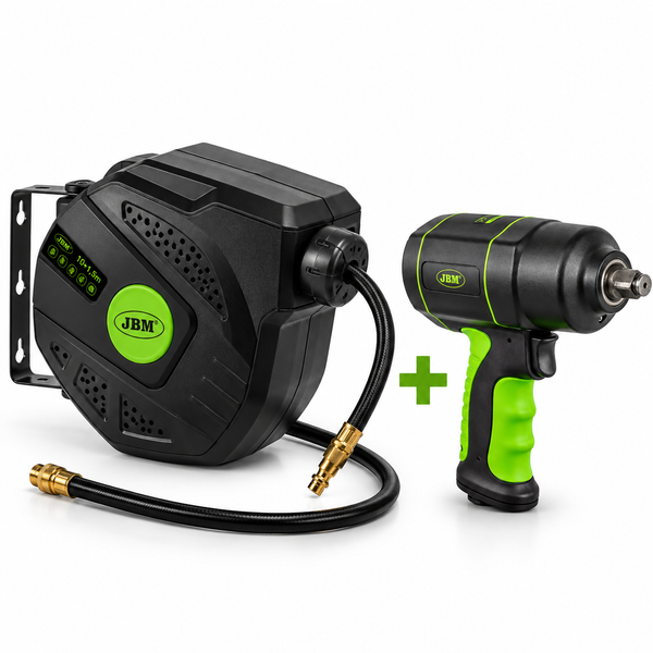 JBM SUPER PROMO AVVOLGITUBO ARIA DA 10+1,5M + AVVITATORE PNEUMATICO DA 1/2" 1200NM